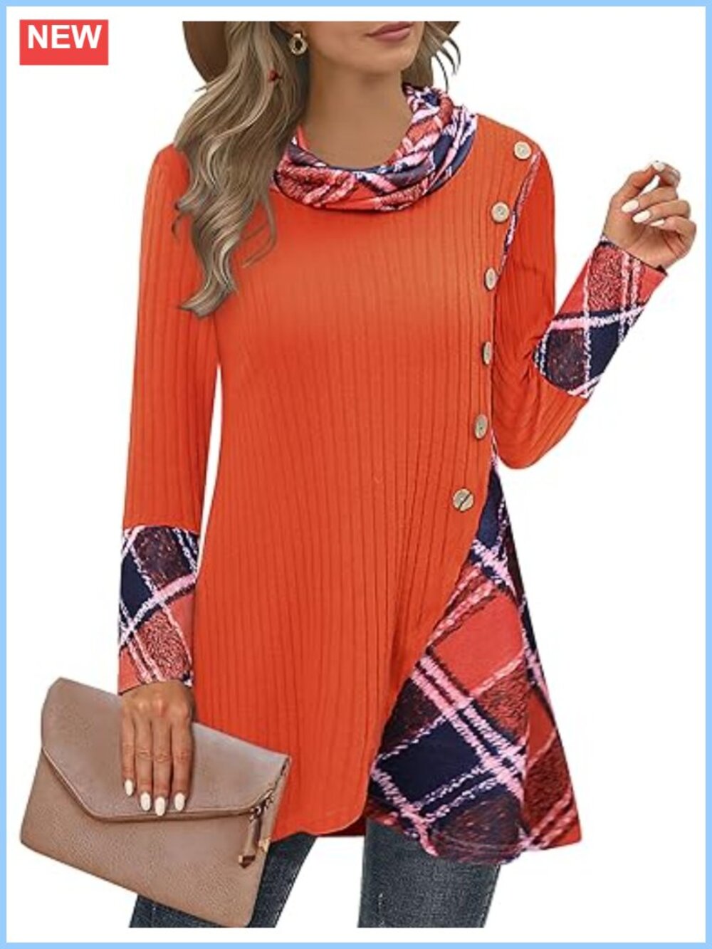 Miusey Cowl Neck Pullover Sweater Lightweight Long Sleeve Tunic Asymmetric Hem